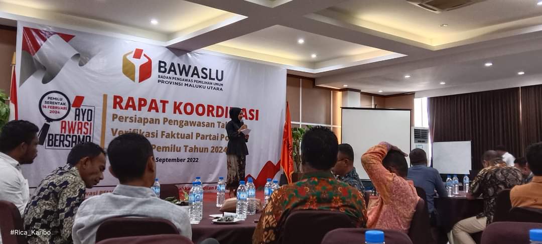 Jelang tahapan verfak parpol. Bawaslu Halteng hadiri Rakor.