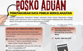 Bawaslu Kabupaten Halmahera Tengah membuka Posko Aduan Masyarakat untuk menerima laporan terkait dugaan ketidaksesuaian data dalam Pemutakhiran Data Pemilih Berkelanjutan (PDPB), Senin (04/08/2025)/Foto: Publikasi dan Pemberitaan Bawaslu Halmahera Tengah